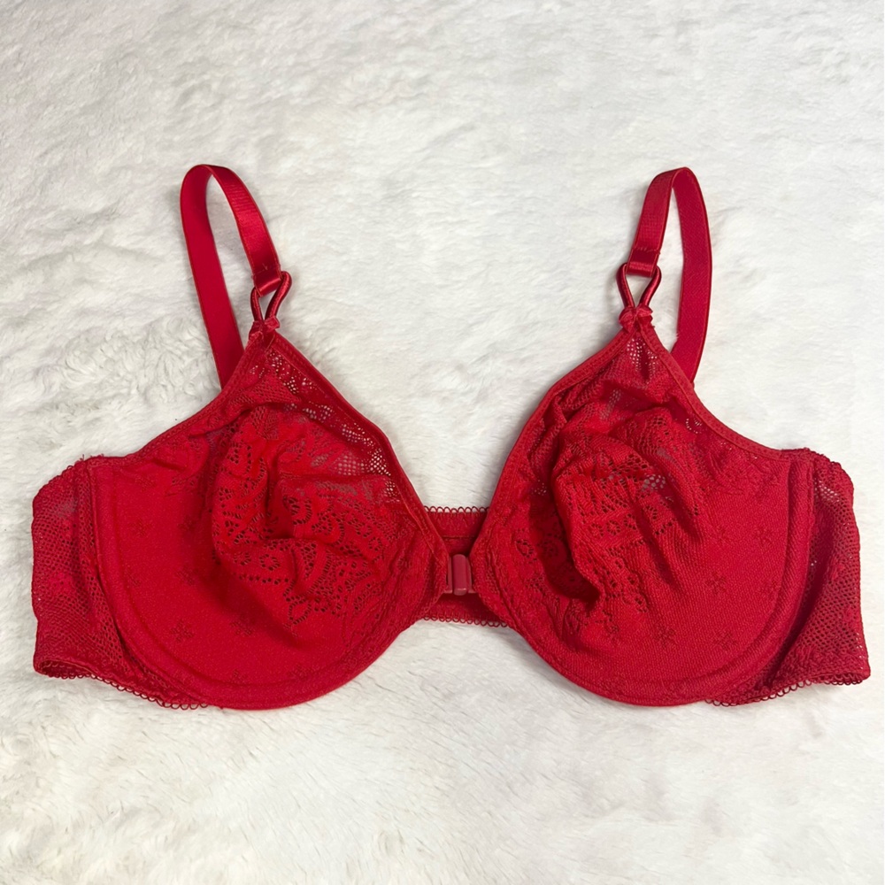 Vintage Warner’s Marilyn Monroe Vibrant Red Lace Front Close Bra Size 36C